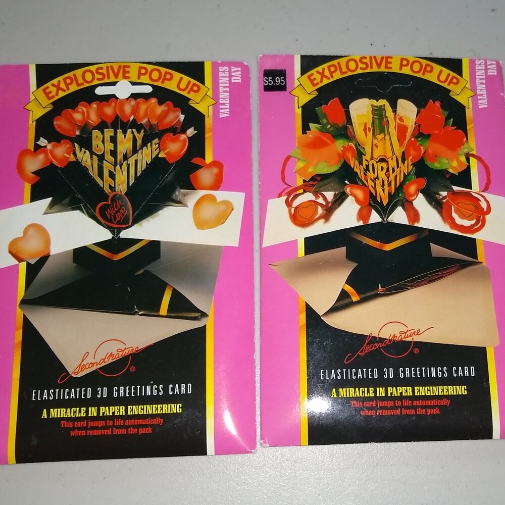 Vintage Second Nature Valentine's Day pop up 3 D Greeting cards 1993